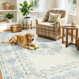 Covaba vintage traditional floral area rug in stormy blue, styled in a room setting, view 9