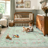 Covaba vintage traditional floral area rug in fern green, styled in a room setting, view 14