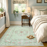 Covaba vintage traditional floral area rug in fern green, styled in a room setting, view 13