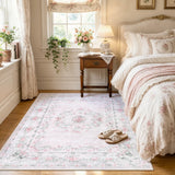 Covaba vintage traditional floral area rug in blush clay, styled in a room setting, view 7