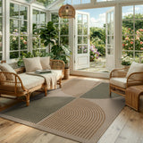 Covaba rainbow easy jute black/beige indoor/outdoor area rug in warm beige, styled in a room setting, view 6