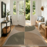Covaba rainbow easy jute black/beige indoor/outdoor area rug in warm beige, styled in a room setting, view 2