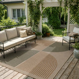 Covaba rainbow easy jute black/beige indoor/outdoor area rug in warm beige, styled in a room setting, view 7