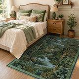 Covaba vintage forest woodland area rug in fern green, styled in a room setting, view 2