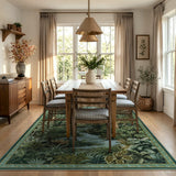 Covaba vintage forest woodland area rug in fern green, styled in a room setting, view 4