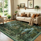 Covaba vintage forest woodland area rug in fern green, styled in a room setting