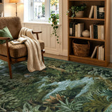 Covaba vintage forest woodland area rug in fern green, styled in a room setting, view 5