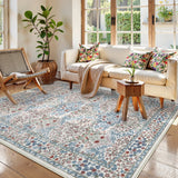 Covaba maximalism vintage french floral area rug in warm beige, styled in a room setting, view 3