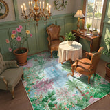 Covaba jungle botanical spring area rug in fern green, styled in a room setting, view 3