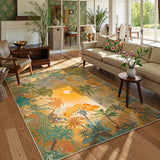 Covaba jungle fall sunrise area rug in amber clay, styled in a room setting, view 2