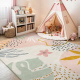 Covaba modern botanical leaf area rug in blush clay, styled in a room setting, view 3
