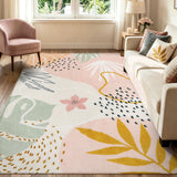 Covaba modern botanical leaf area rug in blush clay, styled in a room setting, view 10