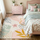 Covaba modern botanical leaf area rug in blush clay, styled in a room setting, view 2