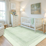 Covaba modern minimalist line area rug in fern green, styled in a room setting, view 3