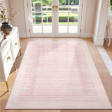 Covaba modern minimalist line area rug in blush clay, styled in a room setting, view 6