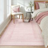 Covaba modern minimalist line area rug in blush clay, styled in a room setting, view 4