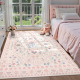 Covaba vintage persian floral area rug in blush clay, styled in a room setting, view 2