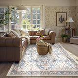 Covaba vintage floral bird area rug in fern green, styled in a room setting, view 3