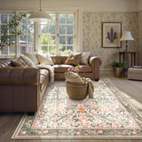 Covaba vintage floral bird area rug in blush clay, styled in a room setting, view 2