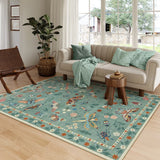 Covaba modern parisian insect area rug in sage mist, styled in a room setting, view 4
