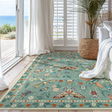 Covaba modern parisian insect area rug in sage mist, styled in a room setting, view 5