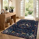 Covaba fantasy garden and unicorn area rug in deep navy, styled in a room setting, view 5