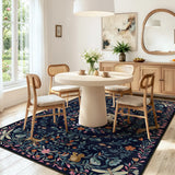 Covaba fantasy garden and unicorn area rug in deep navy, styled in a room setting, view 8