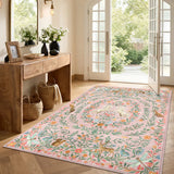 Covaba fantasy garden and unicorn area rug in blush clay, styled in a room setting, view 7