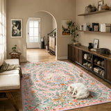 Covaba fantasy garden and unicorn area rug in blush clay, styled in a room setting, view 8