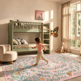 Covaba fantasy garden and unicorn area rug in blush clay, styled in a room setting, view 4