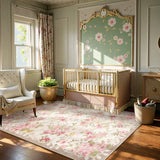 Covaba romantic vintage floral rose garden and area rug in blush clay, styled in a room setting, view 4