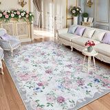 Covaba romantic vintage floral rose garden area rug in muted plum, styled in a room setting, view 5