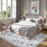 Covaba romantic vintage floral rose garden area rug in muted plum, styled in a room setting, view 9