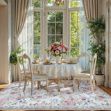 Covaba romantic vintage floral rose garden area rug in muted plum, styled in a room setting, view 7