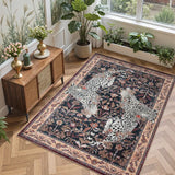 Covaba vintage leopard area rug in coffee brown, styled in a room setting, view 5
