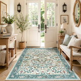 Covaba botanical bird garden chenille area rug in warm beige, styled in a room setting, view 5