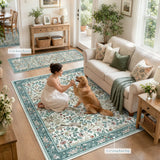 Covaba botanical bird garden chenille area rug in warm beige, styled in a room setting, view 7