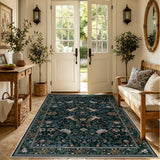 Covaba botanical bird garden chenille area rug in ink black, styled in a room setting, view 5