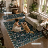 Covaba botanical bird garden chenille area rug in ink black, styled in a room setting, view 6