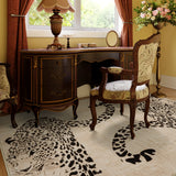Covaba modern safari leopard area rug in warm beige, styled in a room setting, view 4