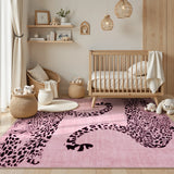 Covaba modern safari leopard area rug in blush clay, styled in a room setting, view 2