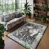 Covaba wild tiger area rug in ink black, styled in a room setting, view 5
