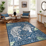 Covaba wild tiger area rug in stormy blue, styled in a room setting, view 4