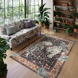 Covaba wild tiger area rug in coffee brown, styled in a room setting, view 9
