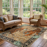 Covaba wild tiger desert area rug in golden wheat, styled in a room setting, view 8
