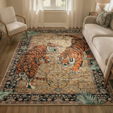 Covaba wild tiger desert area rug in golden wheat, styled in a room setting, view 5