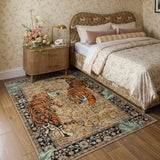 Covaba wild tiger desert area rug in golden wheat, styled in a room setting, view 6