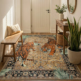 Covaba wild tiger desert area rug in golden wheat, styled in a room setting, view 7