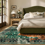 Covaba wild tiger area rug in fern green, styled in a room setting, view 8