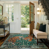 Covaba wild tiger area rug in fern green, styled in a room setting, view 7